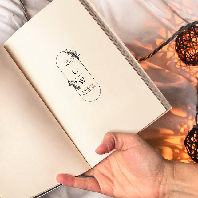Tampons Encreurs Élégant Chic Ex Libris Botanique Initiales Nom (Créateur téléchargé)