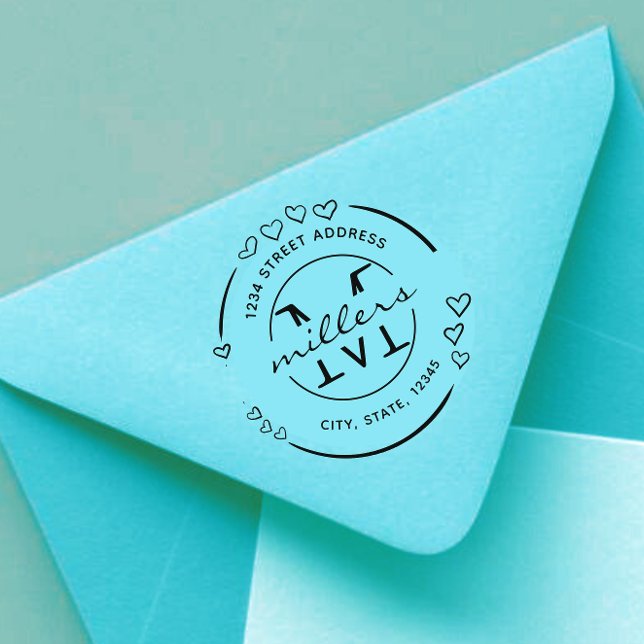 Tampons Encreurs Élégant coeur Monogramme Adresse de retour (Créateur téléchargé)