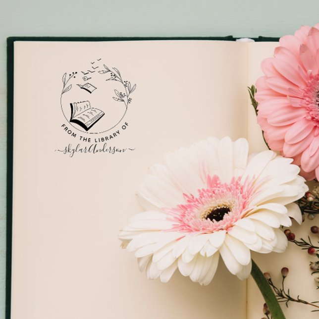 Tampons Encreurs Élégant De La Bibliothèque Des Oiseaux Livres Dess (Créateur téléchargé)