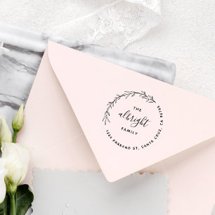 Tampons Encreurs Élégant Feuille Wreath Round Family Return Adresse