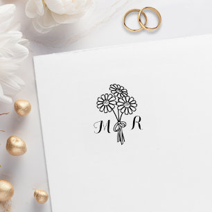Tampons Encreurs Élégant floral blanc marguerites Monogram Mariage