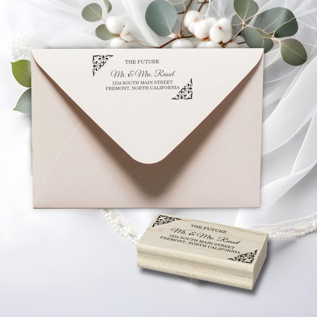 Tampons Encreurs Elegant Gold Filigree, Mariage Adresse de retour (Créateur téléchargé)