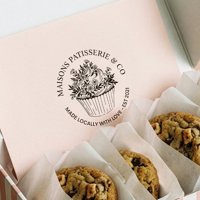 Tampons Encreurs Elegant Hand Drawn Floral Cupcake Bakery Business  (Elegant Hand Drawn Floral Cupcake Bakery Business Rubber Stamp)