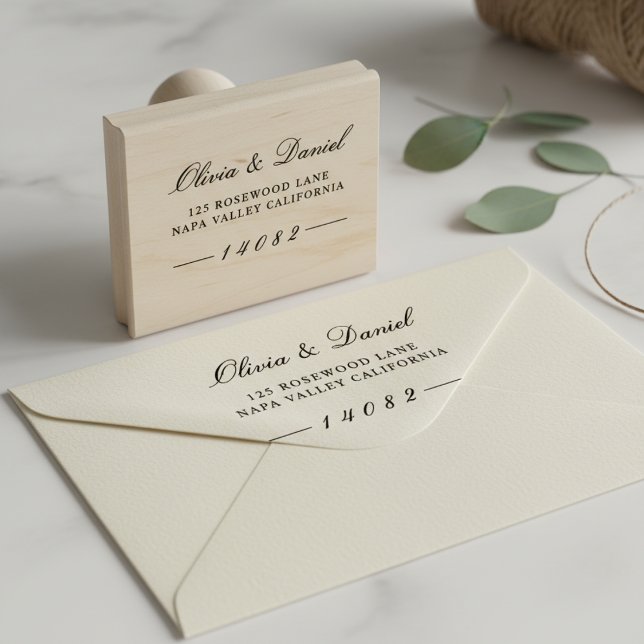 Tampons Encreurs Elegant Luxe Script Custom Wedding Return Address  (Créateur téléchargé)