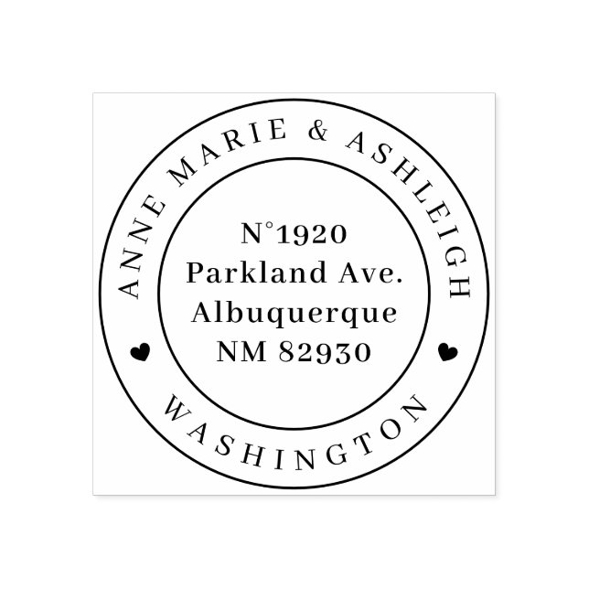 Tampons Encreurs Élégant Mariage de coeur rond Noms de retour Adres (Impression)