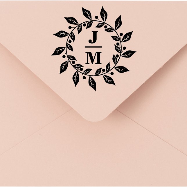 Tampons Encreurs élégant mariage de monogramme de couronne botaniqu (Créateur téléchargé)