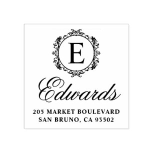 Tampons Encreurs Élégant Monogramme Script Nom de famille Adresse d