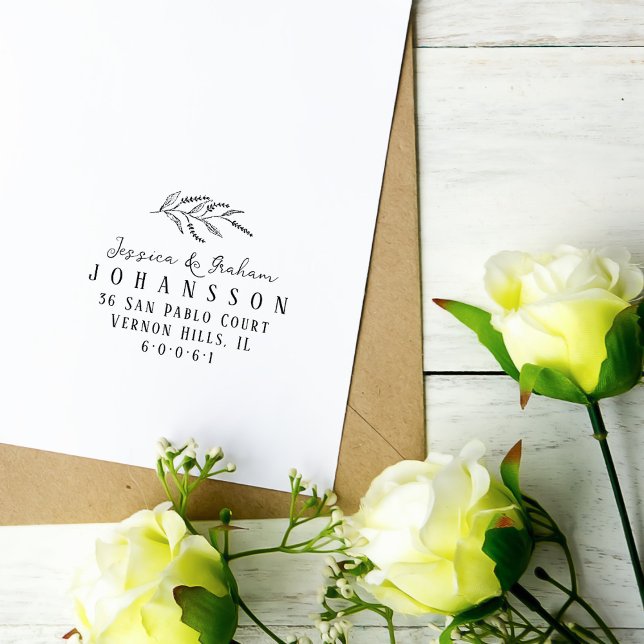 Tampons Encreurs Élégant Nom Floral Couples Adresse de retour (Créateur téléchargé)