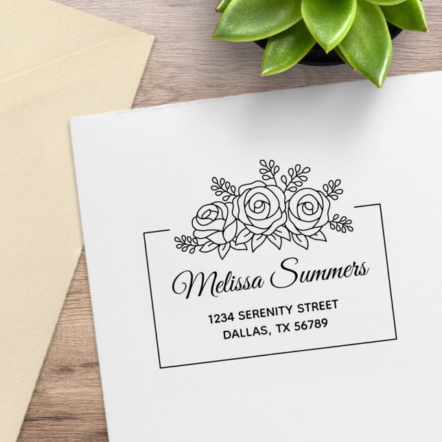 Tampons Encreurs Elégant Rose Fleurs Bouquet Adresse (Créateur téléchargé)