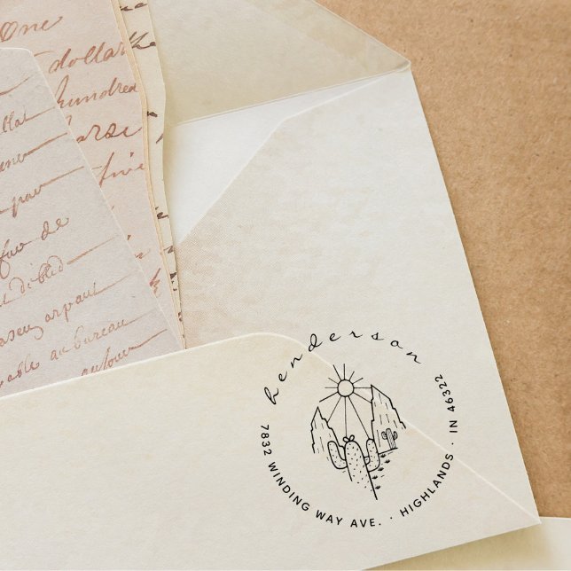 Tampons Encreurs Élégant Script Desert Cactus Adresse de retour (Créateur téléchargé)