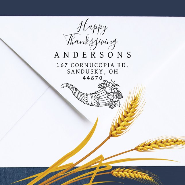 Tampons Encreurs Elegant Thanksgiving Cornucopia Adresse familiale (Elegant Thanksgiving Cornucopia Family Address Rubber Stamp)