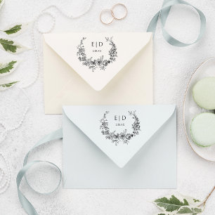 Tampons Encreurs Élégante couronne florale Bleue gravée avec Monogr