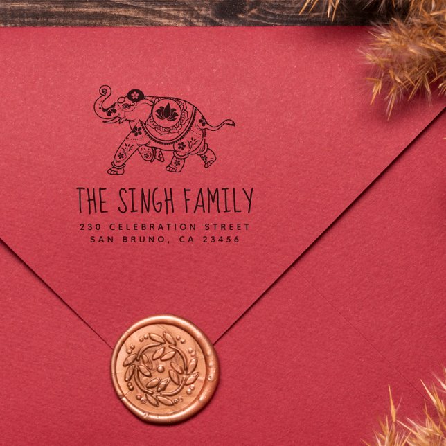 Tampons Encreurs Eléphant indien | Nom et adresse de retour personn (Rubber Stamp Mock-up)