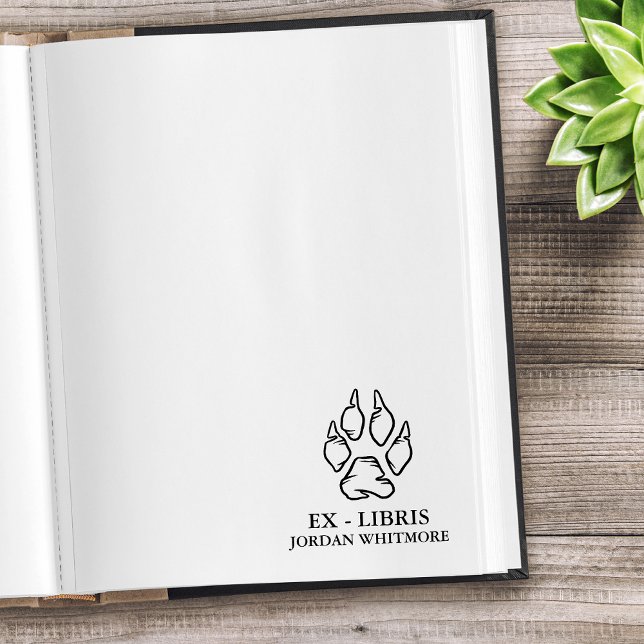 Tampons Encreurs Empreinte de patte de loup Ex Libris nom personnal (Wolf paw print ex-libris custom name)