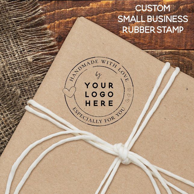 Tampons Encreurs Entreprise de petite taille artisanale fait avec a (Easily add your square logo to our "Handmade With Love" stamp and promote your small business!)
