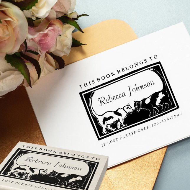 Tampons Encreurs Étiquette de livre Chats Art Nouveau (Créateur téléchargé)