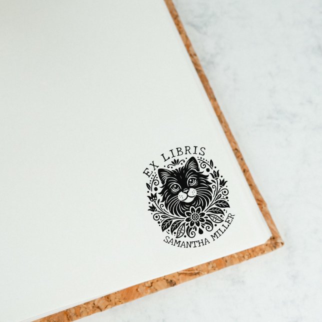 Tampons Encreurs Ex Libris Chat Mystique avec Fleurs  (Créateur téléchargé)