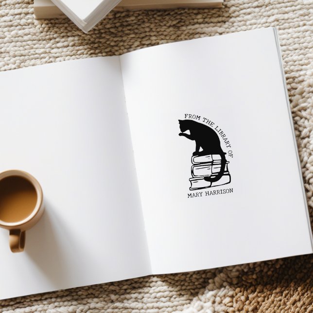 Tampons Encreurs Ex-libris de chat de bibliothèque moderne  (Créateur téléchargé)