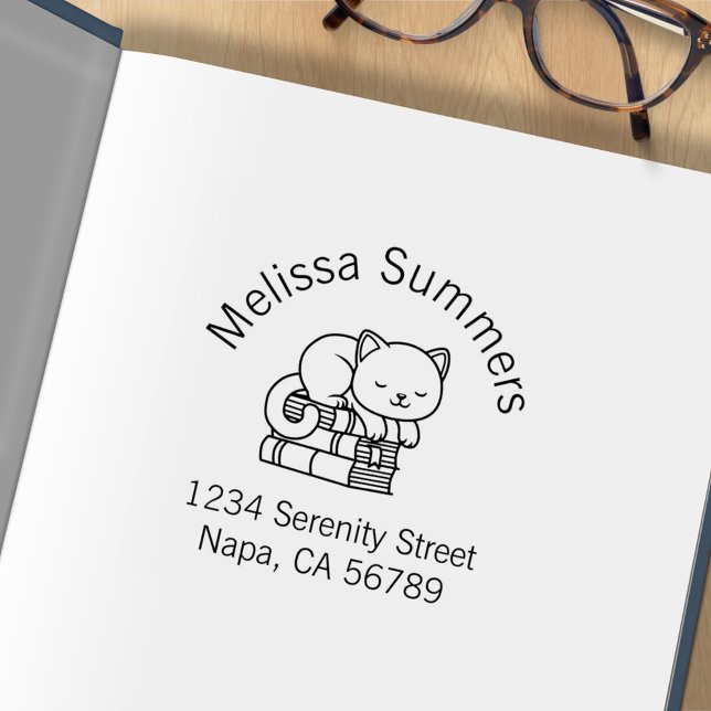 Tampons Encreurs Ex-libris de l'Arche de la pile de livres de chat  (Créateur téléchargé)