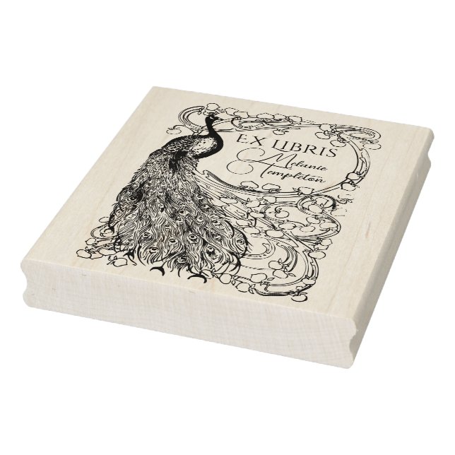 Tampons Encreurs Ex-libris de paon sur une branche couverte de fleu (Tampon)