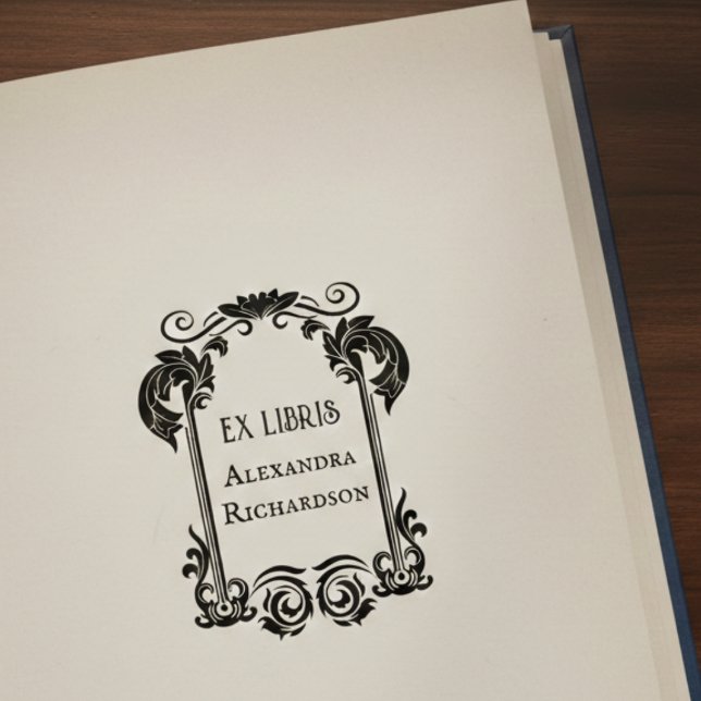 Tampons Encreurs Ex Libris Élégant (elegant floral ex libris bookplate rubber stamp with custom name)
