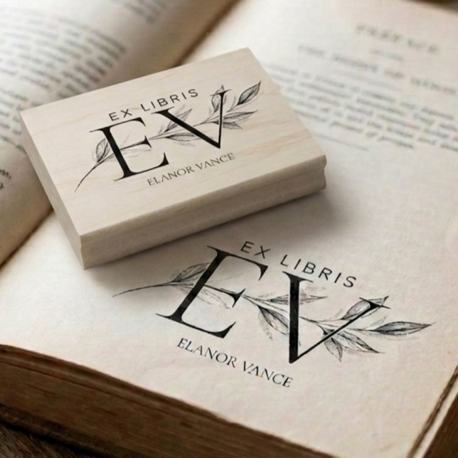 Tampons Encreurs Ex Libris Élégant Simple Botanique Initial Nom (Créateur téléchargé)