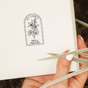 Tampons Encreurs Ex Libris Fleur Personnalisé Élégant