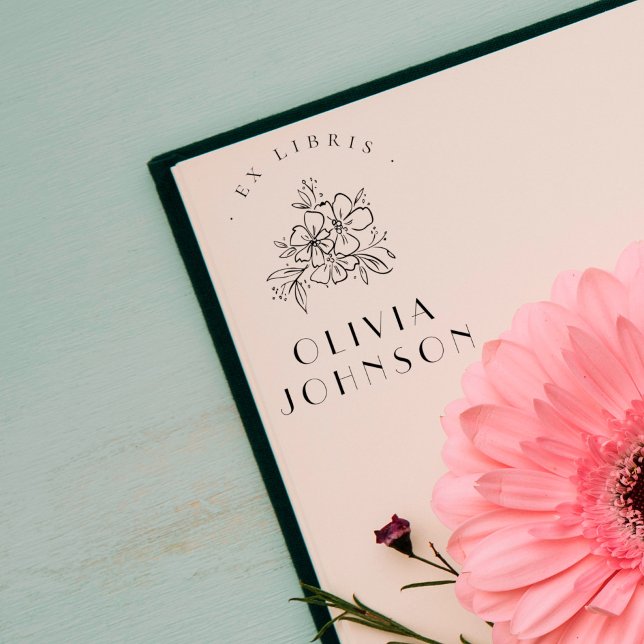 Tampons Encreurs Ex Libris Floral Élégant Moderne Dessiné à la Main (Créateur téléchargé)