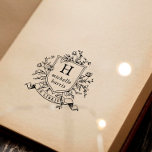 Tampons Encreurs Ex Libris Monogramme Dessin Ancien Nom de Livre<br><div class="desc">Conception de tampon en bois avec un blason de style vintage avec votre monogramme personnalisé et votre nom en typographie serif classique. Le cadre orné est entouré d'une composition florale de roses et de feuilles botaniques. Sous le blason, il y a un ruban ou une banderole avec "Ex Libris" incurvé...</div>