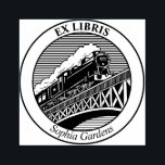 Tampons Encreurs Ex Libris - Train à vapeur sur un pont Timbre en c<br><div class="desc">Un timbre Ex libris avec un dessin en bois d'un train à express vapeur traversant un pont ou un viaduc à grande vitesse. Modifiez le nom pour personnaliser.</div>