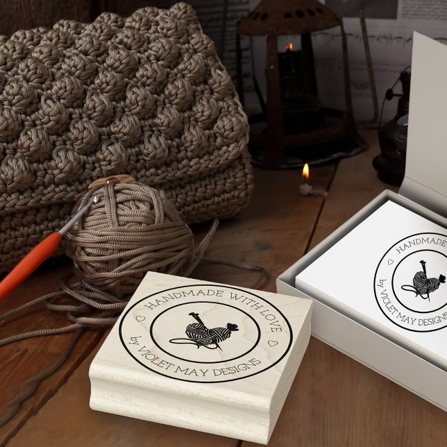 Tampons Encreurs Fabriqué à la main avec amour - Tricot de coeur (Knitting theme rubber stamp )