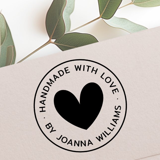 Tampons Encreurs Fait à la main avec amour par nom personnalisé mod (Handmade with love by custom name modern minimal rubber stamp)