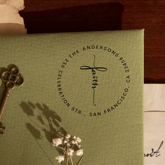Tampons Encreurs Faith Letting Round Nom de famille et adresse de r (Rubber Stamp Mock-up)