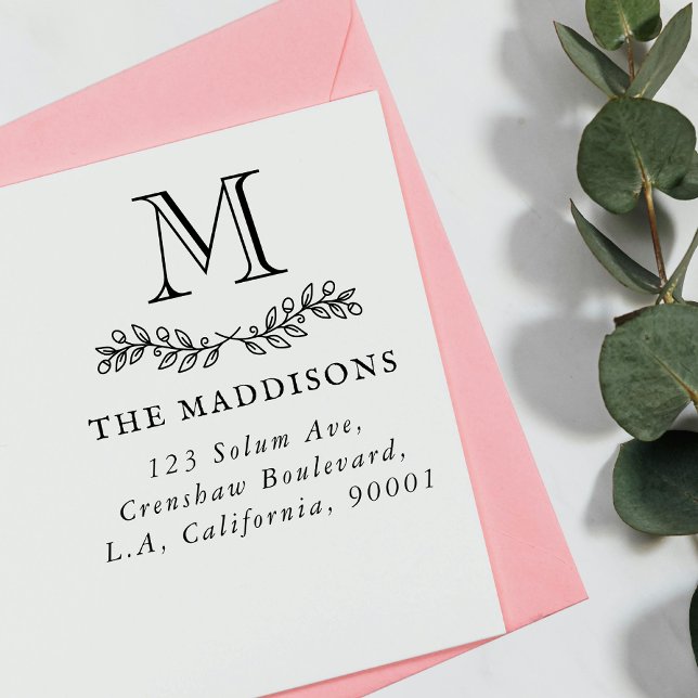 Tampons Encreurs Family Monogram Leaf Ornament Return Address  (Créateur téléchargé)