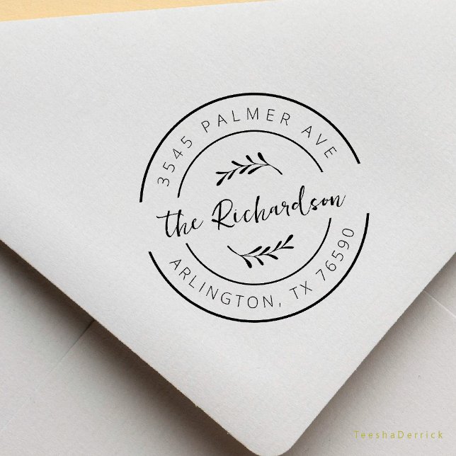 Tampons Encreurs Family Name Return Address Botanical Round Logo (Modern Rustic Family Name Return Address Botanical Round Logo Rubber Stamp Season Greeting Christmas)