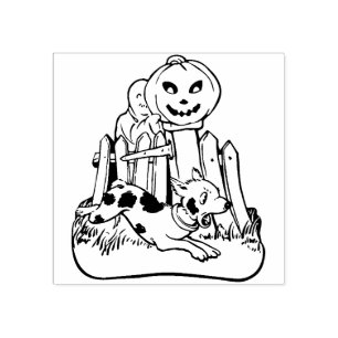 Tampons Encreurs Fantôme d'Halloween vintage avec chien et Citrouil