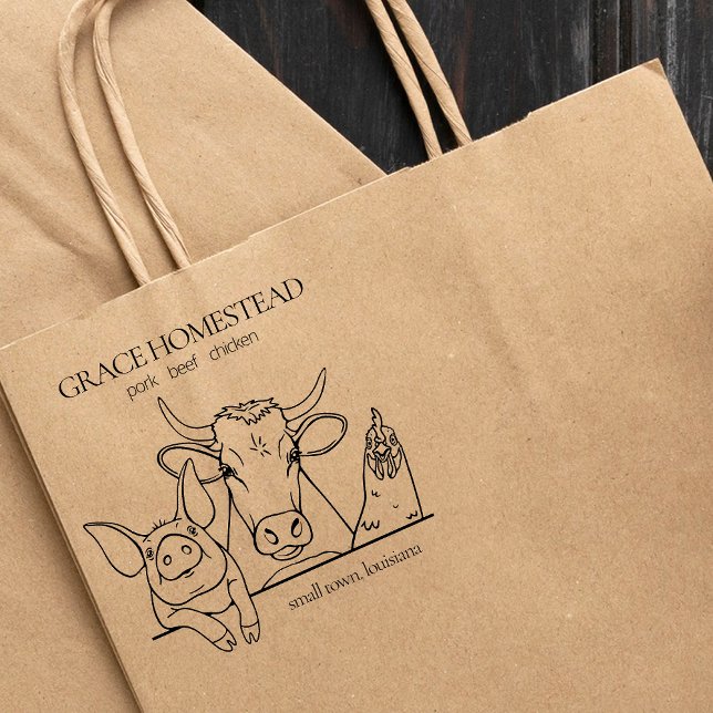 Tampons Encreurs Farmers Market Pig Cow Chicken Ajouter le nom (Créateur téléchargé)