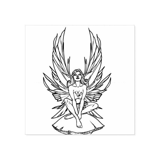 Tampons Encreurs Fée assise sur un champignon (Impression)