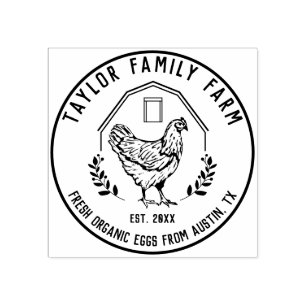 Tampons Encreurs Ferme Oeufs Famille Ferme Vintage Poulet rond