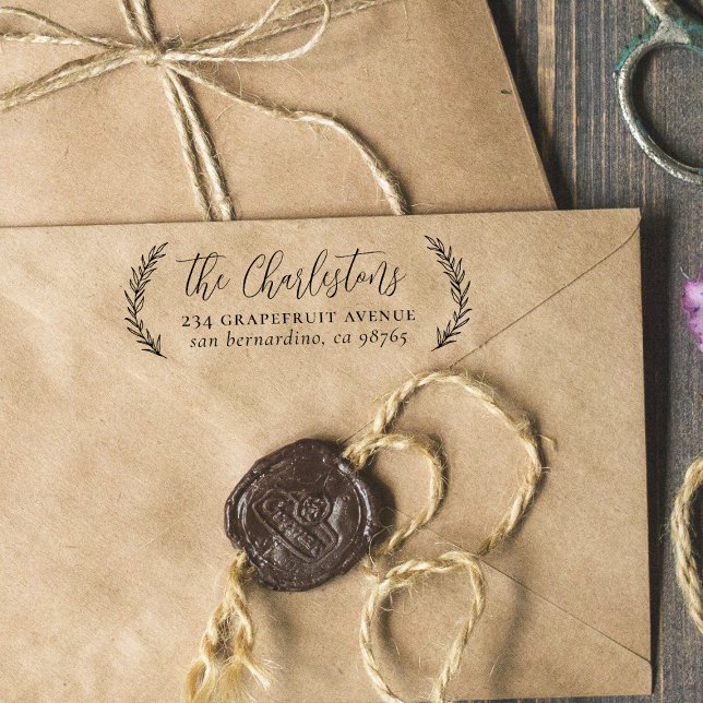 Tampons Encreurs Feuille manuscrit Calligraphie Famille Adresse de  (Stamp Mockup)