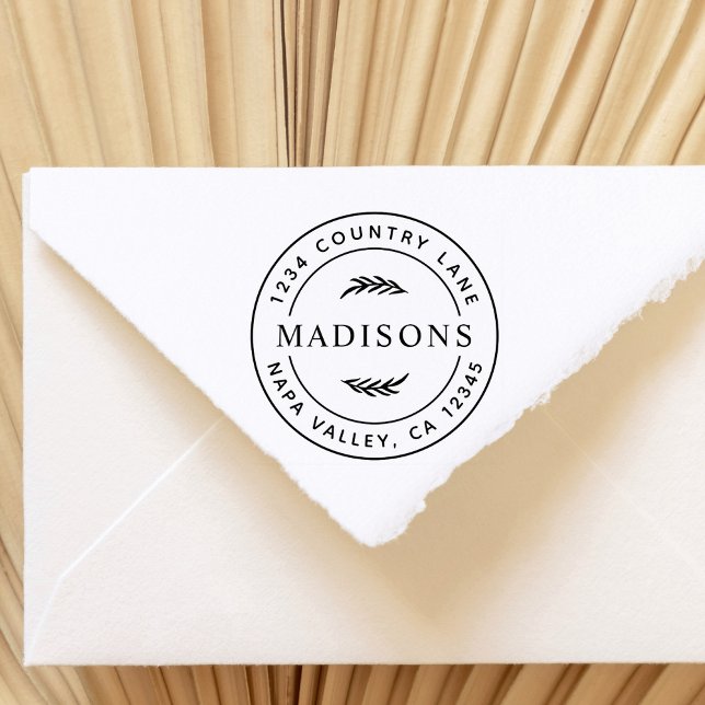 Tampons Encreurs Feuilles botaniques Modern Round Return Adresse (Créateur téléchargé)