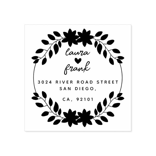 Tampons Encreurs Feuilles ronds Nom de couple Mariage Adresse de re (Impression)