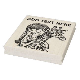 Tampons Encreurs Fille Et Giraffe Personnalisées - Timbre D'Art Boi