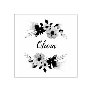 Tampons Encreurs Filles Floral Aquarelle Fleurs et Nom Plaque
