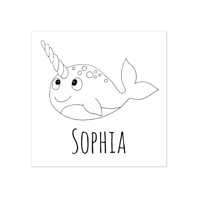 Tampons Encreurs Filles mignonne arc-en-ciel Narwhal & nom scolaire (Impression)