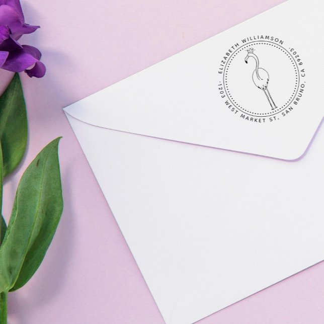 Tampons Encreurs Flamant rose Personnalisé Princess Ronde Nom Adres (Créateur téléchargé)