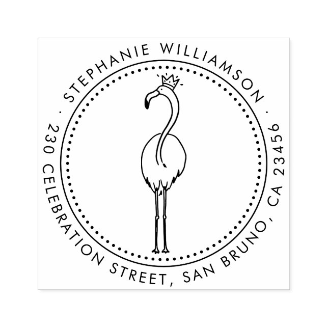 Tampons Encreurs Flamant rose Princess Nom rond personnalisé Adress (Impression)