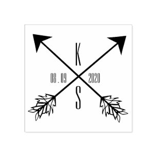 Tampons Encreurs Flèches croisées Monogramme Mariage Bois d'art