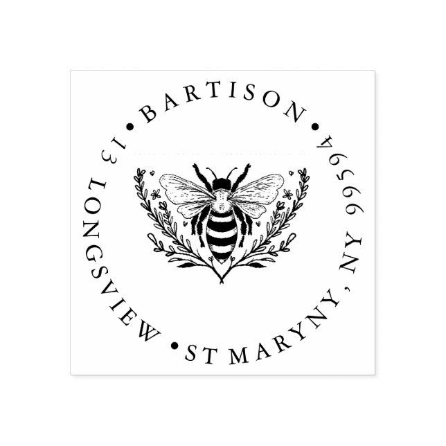 Tampons Encreurs Fleur abeille RONDE RENVOI ADRESSE CAOUTCHOUC (Impression)