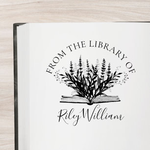 Tampons Encreurs Fleur de Lavande Poussant d'un Livre Ex-Libris